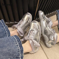 Giày Ba Lê Đế Dày Giá Trị Cao 2024 Xuân Thu Giày Đế Mềm Chống Dính Giày Thể Thao Thông Thường Bạc Mỏng Dây Đeo Giày