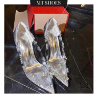 Giày ball cao gót 9P quai trong đính đá màu bạc cao cấp kiểu dáng Hot Trend tôn chân MT Shoes GN043