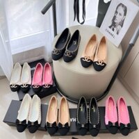 Giày Ballet Màu Khối Nơ Phong Cách Chanel 2025 Mới Mũi Tròn Dây Xích Pháp Giày Mary Jane Bằng Phẳng