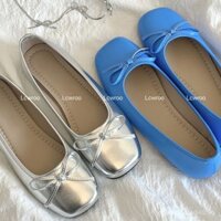 Giày Ballet Màu Xanh Phong Cách Pháp Cho Nữ Với Nơ Giày Mary Jane Bằng Bạc Giày Đơn Nhỏ Giày Da Dành Cho Nữ