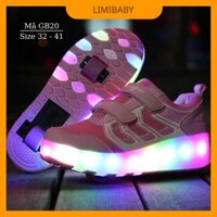 Giày bánh xe có đèn LED phát sáng dưới gót cho bé gái 6 - 15 tuổi sạc USB món quà trung thu độc đáo cho trẻ em GB20