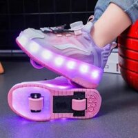 Giày bánh xe trẻ em 3 trong 1 vừa trượt vừa đi kiểu 1 2 bánh gót dáng thể thao giải trí,có đèn LED sạc pin