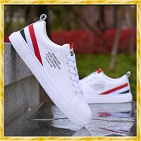 Giày bata nam da mềm, đế cao su, phối trắng đỏ thời trang - 43