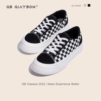 Giày Bata Nữ Giày BOM Sneaker Vải Caro Đế Bằng Êm Chân Đẹp Mới Nhất 2 Màu Đen Kem giayBOM GB Classics B1613 🚪