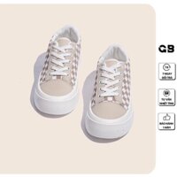 Giày Bata Nữ Giày BOM Sneaker Vải Caro Đế Bằng Êm Chân Đẹp Mới Nhất 2 Màu Đen Kem giayBOM GB Classics B1613 HoT :