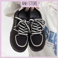 Giày bata sneaker nữ cổ thấp phối đen trắng đế độn tăng chiều cao G039 - Anh Store