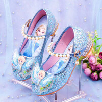 Giày Bé Gái Thời Trang Da Pha Lê Frozen Elsa Giày Công Chúa Giày Cao Gót Trẻ Em
