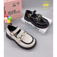 giày bệt búp bê cho bé gái xích đẹp bền êm chân da bóng dễ lau đen trắng có size đại QCCC có hộp đế chống trượt A61 B61