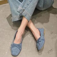 Giày bệt búp bê Hàn nơ da lộn nhung mịn màu xanh mint, xanh da trời size 37