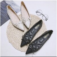 Giày bệt búp bê nữ phối dạ đính nơ kiểu dáng đơn giản da mềm êm chân - B29