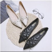 Giày bệt búp bê nữ phối dạ đính nơ kiểu dáng đơn giản da mềm êm chân - B29