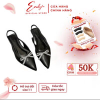 Giày Bệt EMILY Giày Sandal Hở Gót Slingback Đế Bằng Mũi Nhọn Đính Nơ Đá Thanh Lịch Dáng Basic - ES10M