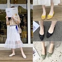 Giày bệt mũi nhọn cho phụ nữ phong cách Hàn Quốc đa năng lưới hở giày đơn thời trang nơ mỏng mùa hè