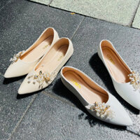 Giày bệt mũi nhọn nơ đá lấp lánh xinh xắn nổi bật A162Đa