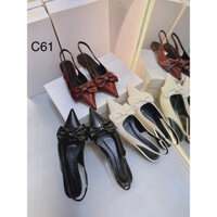 Giày Bệt Mũi Nhọn Nơ To Trơn Hở Gót 3 Màu C61