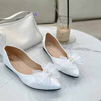 Giày Bệt Mũi Nhọn Trơn Gắn Nơ Trẻ Trung mã A16NR