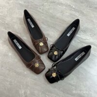 Giày bệt mũi vuông kiểu Chanel cho phụ nữ, giày Mary Jane màu nâu mới, giày buổi tối retro nhẹ nhàng, thời gian giới hạn 0309 PKH3