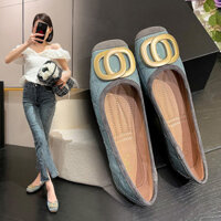 Giày bệt mũi vuông nữ [Khóa kim loại cổ điển] Phong cách Chanel Nhẹ Thoải mái Giày quá chân Giày khiêu vũ sáng bóng