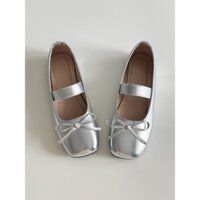 Giày bệt nơ bạc tiểu thư Pháp cổ điển, giày búp bê đế bằng mary jane phong cách coquete giày bale siêu sang chân mã A817