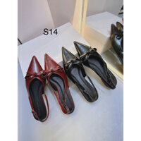 Giày Bệt Nơ Da Lì Mũi Nhọn Hở Gót 2 Màu S14