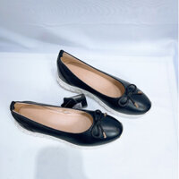 Giày bệt Nữ Da thật siêu Mềm Nơ viền chỉ điệu đà Độn đế 3p Cao cấp chuẩn VNXK 0341