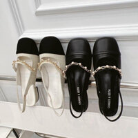 Giầy bệt nữ dây xích ngọc bít mũi hở gót cao 2p hàng vnxk