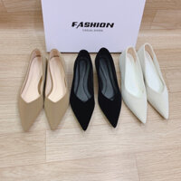 Giày bệt nữ đế 2p mũi nhọn chất nhung L1 đen trơn dáng công sở mã QB16