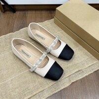 Giày bệt nữ, giày búp bê màu đen quai ngang đính đá đế mềm, form 1.5