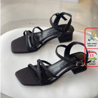 [Giày big size Merly] Giày Sandal Nữ Đế Vuông 3cm Dây Mảnh 1594, Vải Sáng Da, Giày Công Sở Nữ, Sandal Dây Mảnh