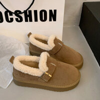 Giày Birkenstock Đế Bằng Giày Nữ Lông Cừu Đậu Hà Lan Giày Phong Cách Mới Mùa Đông Slip-On Giày Tuyết Lok Fu Lông Bông Giày