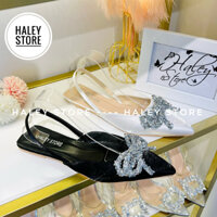 Giày bít bệt nơ nhùi HALEY STORE gót phẳng nơ nhùi da lụa bít mũi quai kéo tiểu thư cô dâu tiệc cưới rẻ bền đẹp êm chân