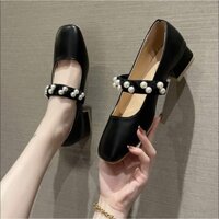 Giày bít mũi cao gót bigsize có dây quai đính hạt full size 30-44