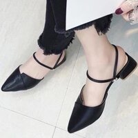 Giày bít mũi nữ đế thấp cao 3p da mềm 2 màu sang chảnh đi được 2 kiểu - Giày cao gót đế vuông bít mũi nữ