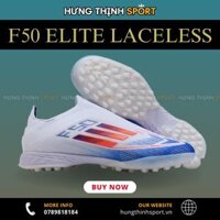 Giày Bóng Đá Adidas F50 Elite Laceless Trắng Xanh Biển Vạch Đỏ Không Dây TF