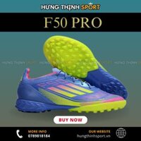Giày Bóng Đá Adidas F50 PRO Xanh Biển Vạch Chuối Lưỡi Gà Liền TF