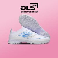 Giày Bóng Đá Adidas F50+ Trắng Vạch Xanh Lưỡi Gà Liền TF