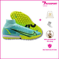 Giày Bóng Đá Cỏ Nhân Tạo Mercurial Superfly 8 Cổ Cao Xanh Ngọc Đế Chuối TF