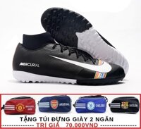 Giày Bóng Đá Mercurial Superfly CR7 Academy Đen Vạch Trắng Cao Cổ TF - Da Mềm - Nhẹ