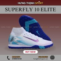 Giày Bóng Đá Nike Mercurial Superfly 10 Elite Trắng Xanh Hologram Cổ Cao TF