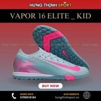 Giày Bóng Đá Trẻ Em Nike Mercurial Vapor 16 Elite Xám Xanh Vạch Hồng Cổ Lửng TF