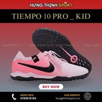 Giày Bóng Đá Trẻ Em Nike Tiempo Legend 10 Pro Euro 24 Hồng Vạch Đen Lưỡi Gà Liền TF