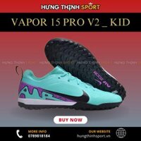 Giày Bóng Đá Trẻ Em Nike Mercurial Vapor 15 Pro Xanh Ngọc Gót Tím Cổ Lửng V2 TF