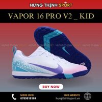 Giày Bóng Đá Trẻ Em Nike Mercurial Vapor 16 Pro V2 Hologram Trắng Xanh Cổ Lửng TF