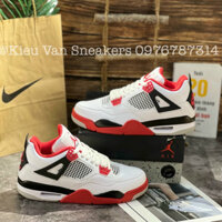 Giày Bóng Rổ Jordan 4 Retro White Red , JD4 Trắng Đỏ Viền Đen Cao Cấp