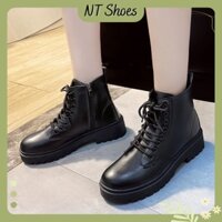 Giày boost nữ cổ cao, da nhám đế cao 4cm có khóa kéo cá tính G09_NT Shoes