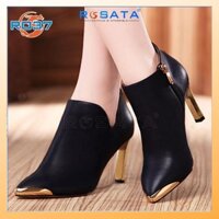 Giày boot bốt nữ cổ thấp 7 phân màu đen đỏ hàng hiệu rosata ro37