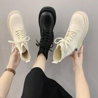 giày boot cổ chun đế cao 5p, 2 màu kem-đen, form to nên các b lùi 1 size giúp mình nè