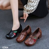 GIÀY BOOT CỔ THẤP DA BÒ LABAG HOA LÁ NĂNG ĐỘNG - G364
