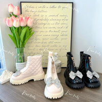 Giày Boot Cổ Thấp Gắn Nơ Lấp Lánh Có Lót Lông Siêu Ấm Cho Bé