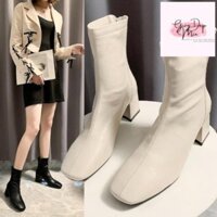 Giày boot da Bốt nữ khoá sau đế vuông kéo khóa (5cm)